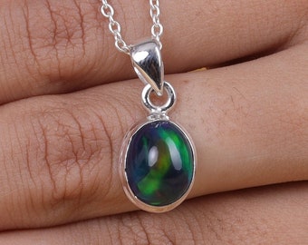 Natural Black Opal Pendant, 925 Sterling Silver Pendant, Gemstone Pendant, Dainty Pendant, Minimalist Pendant, Oval Pendant, Opal Necklace
