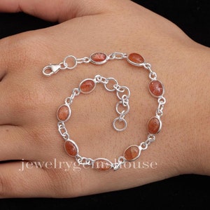Sunstone Bracelet, 925 Solid Sterling Silver Bracelet, Gemstone Bracelet, Women Silver Jewelry, Handmade Bracelet, Dainty  Gift Wedding Gift