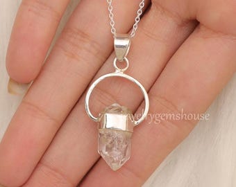 Raw Herkimer Diamond Pendant, 925 Silver Pendant, Heling Crystal Pendant, Halloween Jewelry, Elegant Pendant, Hippie Pendant, Gift For Her
