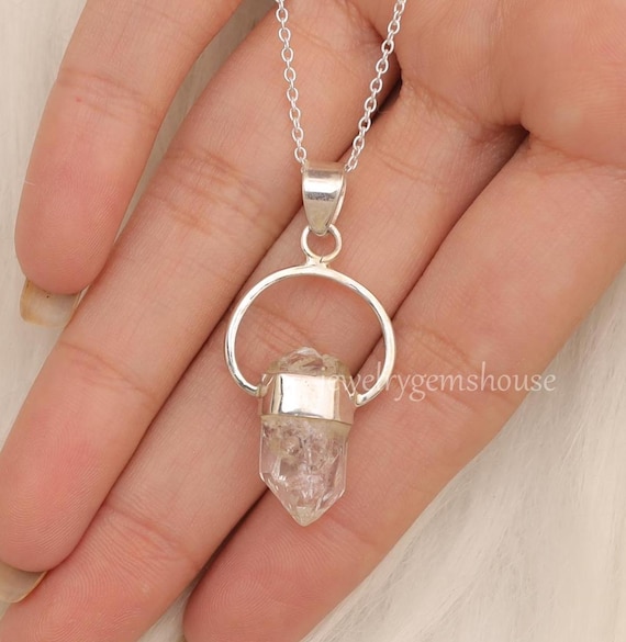 Raw Herkimer Diamond Pendant, 925 Silver Pendant, Heling Crystal Pendant, Halloween Jewelry, Elegant Pendant, Hippie Pendant, Gift For Her