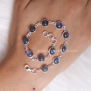 Labradorite Bracelet, 925 Sterling Silver Bracelet, Natural Gemstone Bracelet, Labradorite Adjustable Bracelet, Handmade Silver Jewelry