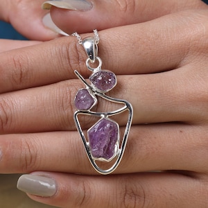 Natural Raw Amethyst Pendant, 925 Sterling Silver, Handmade Pendant, Pendant for Women, February Birthstone, Silver Necklace