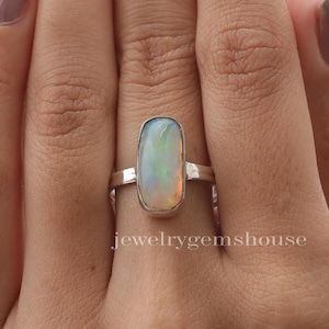 Natural Ethiopian Opal Ring, 925 Sterling Silver Ring,  Rectangular Shape Ring, Handmade Ring, Women Silver Jewelry, Birthstone Ring