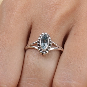 Natural Aquamarine Ring, 925 Silver Ring, Blue Gemstone Ring, March Birthstone, Marquise Shaped Ring, Handmade Ring, Boho Ring, Promise Ring