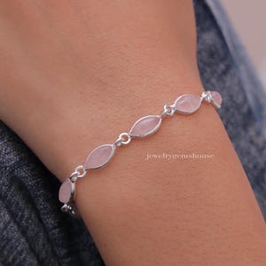 Natural Rose Quartz Bracelet, 925 Sterling Silver Bracelet, Marquise Shape Bracelet, Minimalist Jewelry, Handmade Jewelry, Gift For Her