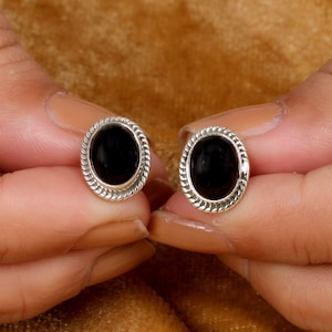 Natural Black Onyx Studs, 925 Silver Stud Earrings, Handmade Silver Earrings, Boho Studs, Women Stud Earrings, Stone Sourced from Brazil