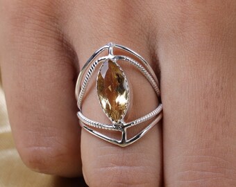 Natural Citrine Ring, 925 Sterling Silver Ring, Boho Ring, Statement Ring, Handmade Ring, Yellow Citrine Ring, Gemstone Ring, Crystal Ring