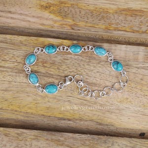 Natural Turquoise Bracelet, 925 Sterling Silver Bracelet, Gemstone Bracelet, Turquoise Jewelry, Bohemian Bracelet, Wedding Gift for Her
