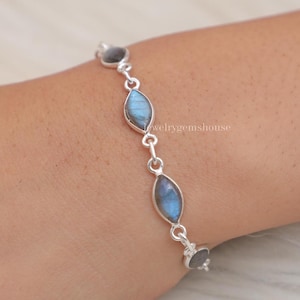 Labradorite Bracelet, 925 Solid Sterling Silver Bracelet, Gemstone Bracelet, Women Silver Bracelet, Handmade Jewelry, Wedding Gift for Her