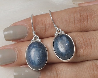 Kyanite Earrings, 925 Sterling Silver Earrings, Blue Gemstone Earrings, Healing Crystal Earrings, Elegant Earrings, Vintage Earrings