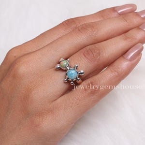 Larimar & Ethiopian Opal Ring, 925 Sterling Silver Ring, Round Gemstone Ring, Dainty Ring, Women Silver Jewelry, Handmade Ring, Gift for Her