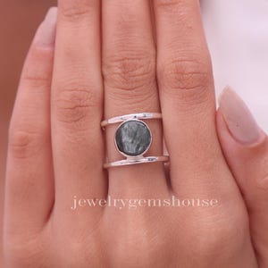 Seraphinite Ring, Natural Gemstone Ring, Ring for Women, Oval Cabochon Ring, Solitaire Ring, Dainty Ring, Gift for Her, Sterling Silver Ring
