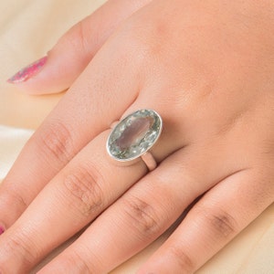 Green Amethyst Ring, 925 Sterling Silver Ring, Cut Gemstone Ring, Statement Ring, Handmade Jewelry, Healing Crystal Ring, Birthday Gift Ring