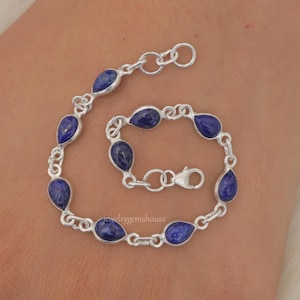 Lapis Lazuli Bracelet, 925 Sterling Silver Bracelet, September Birthstone, Gemstone Bracelet, Women Bracelet, Minimalist Handmade Jewelry