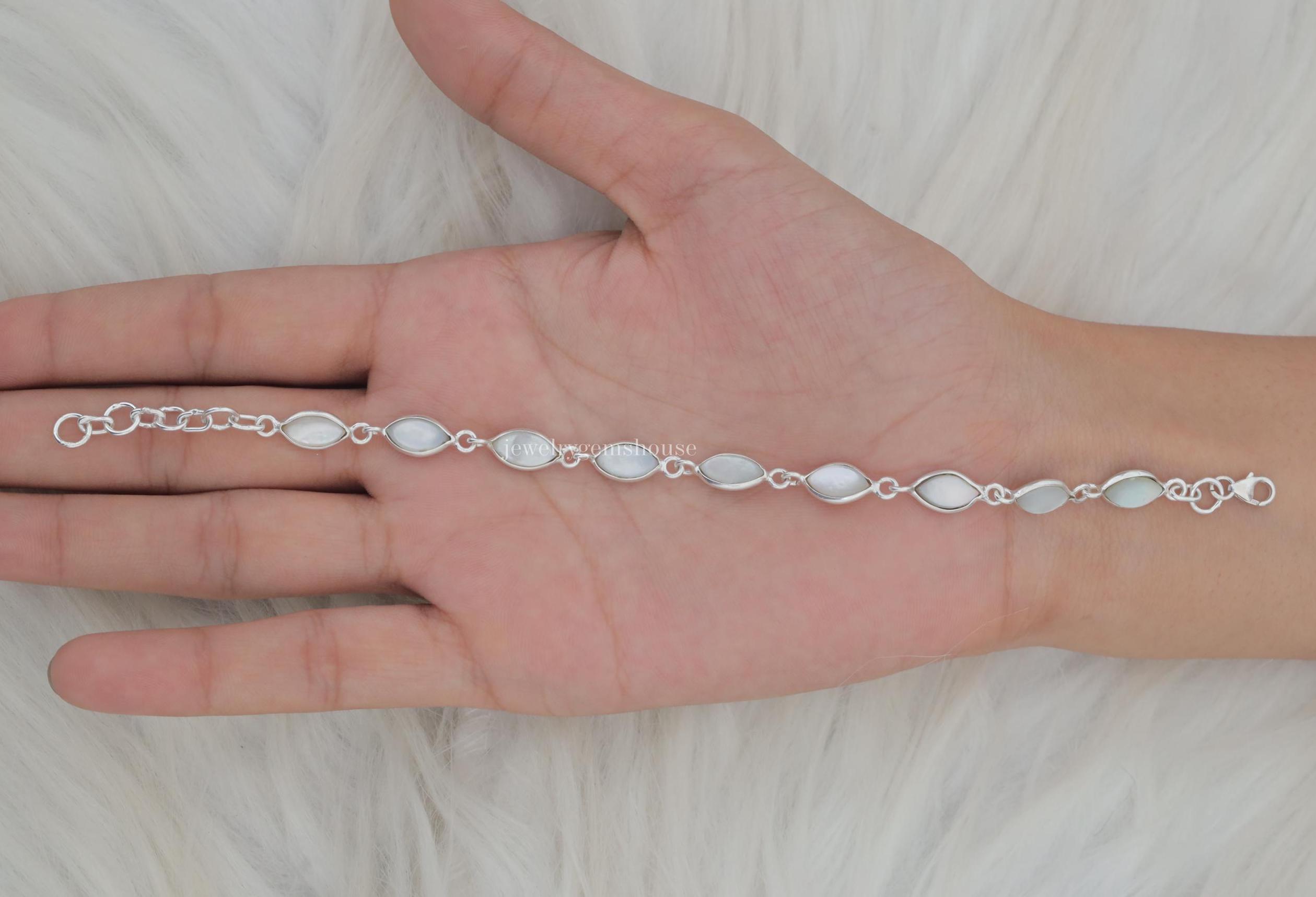Mother of Pearl Bracelet, 925 Sterling Silver Bracelet, June