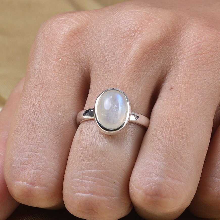 TATIANA☆[SILVER925] Moonstone Oval ring Rainbow Moonstone Ring, 925 Sterling Silver Ring, Oval