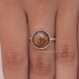 Ammonite Ring, 925 Solid Sterling Silver Ring, Gemstone Ring, Circle Ammolite Ring, Women Silver Jewelry, Bohemian Ring, Handmade Ring