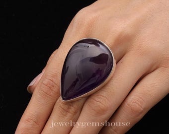 Amethyst Ring, 925 Sterling Silver Ring, Handmade Silver Ring, February Birthstone Ring, Hippie Ring, Cabochon Ring, Anniversary Gift
