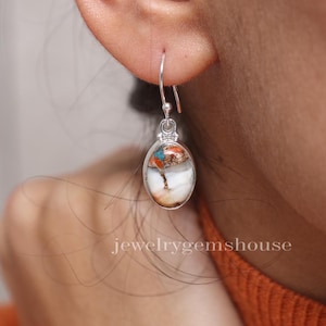 Oyster Turquoise Earrings, 925 Solid Sterling Earrings, December Birthstone, Oval Gemstone Earrings, Earrings for Women, Handmade Jewelry