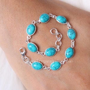 Natural Turquoise Bracelet, 925 Solid Sterling Silver Bracelet, December Birthstone Bracelet, Adjustable Bracelet, Handmade Silver Jewelry