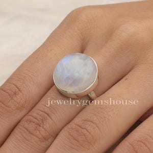 Rainbow Moonstone Ring, 925 Sterling Silver Ring, Round Gemstone Ring, Hippie Ring , Bohemian Jewelry, Handmade Silver Ring, Gift for Her
