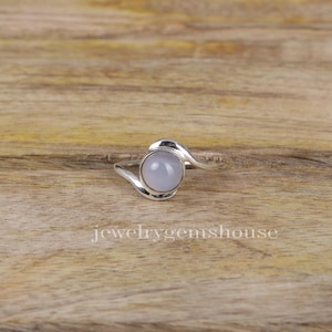Chalcedony Ring, 925 Sterling Silver Ring, Round Gemstone Ring, Women Silver Ring, Handmade Jewelry Ring, Boho Ring, Birthday Gift for Her