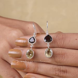 Citrine Earrings, Smoky Quartz Earrings, 925 Sterling Silver Earrings, Two Gemstone Earrings, Boho Earrings, Handmade Earrings, Gift For Her