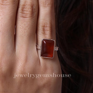 Baltic Amber Ring, 925 Sterling Silver Ring, Rectangular Shaped Ring, Gemstone Ring, Handmade Jewelry Ring, Women Silver Ring, Bohemian Ring