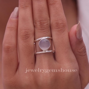 Bague calcédoine, bague en argent sterling 925, bague avec pierres précieuses rondes, bague femme, bague bijoux faits main, bague bohème, cadeau d&#39;anniversaire