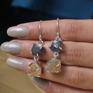 Natural Tanzanite Earrings, Lemon Topaz Earrings, 925 Sterling Silver Earrings, Handmade Earrings, Earrings for Women, Raw Gemstone Earrings