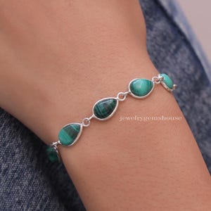 Malachit Armband, 925 Sterling Silber Armband, natürliche Edelstein Armband, Boho handgemachte Armband, einstellbar Silber Schmuck, Geschenk für sie