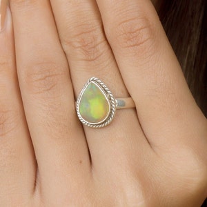 Natural Ethiopian Opal Ring, 925 Sterling Silver Ring, October Birthstone Ring, Pear Gemstone Ring, Women Silver Ring, Handmade Opal Ring