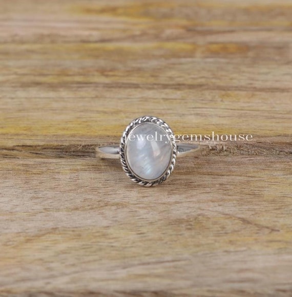 Bague Pierre De Lune Arc-en-ciel Pierre Précieuse En Argent Sterling 925 Créa