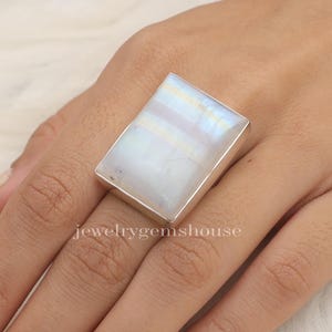 Rainbow Moonstone Ring, 925 Sterling Silver Ring, June Birthstone Ring, Women Silver Ring, Cabochon Ring, Statement Jewelry, Ring For Women
