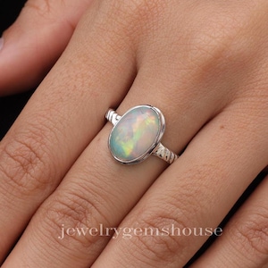 Ethiopian Opal Ring, 925 Solid Sterling Silver Ring, October Birthstone Ring, Bohemian Jewelry, Handmade Ring, Women Ring, Anniversary Gift
