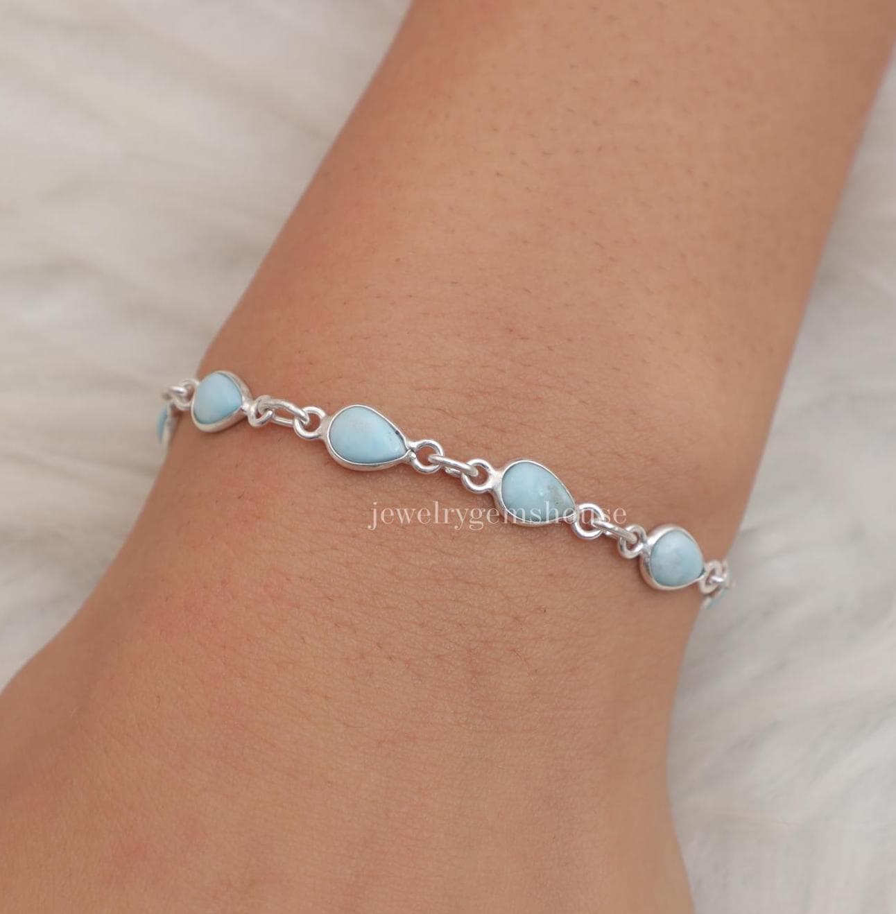 Larimar Bracelet, 925 Sterling Silver Bracelet, Blue Bracelet