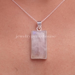 Rainbow Moonstone Pendant, 925 Sterling Silver Pendant, Gemstone Pendant, June Birthstone Pendant Necklace, Handmade Jewelry, Gift for Her