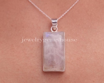 Rainbow Moonstone Pendant, 925 Sterling Silver Pendant, Gemstone Pendant, June Birthstone Pendant Necklace, Handmade Jewelry, Gift for Her