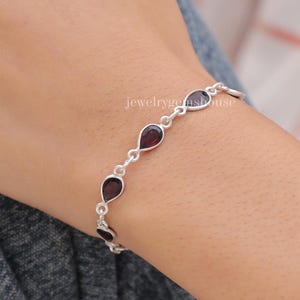 Natural Garnet Bracelet, 925 Sterling Silver Bracelet, Pear Gemstone Bracelet, Bracelet for Women, Handmade Silver Bracelet, Gift for Her