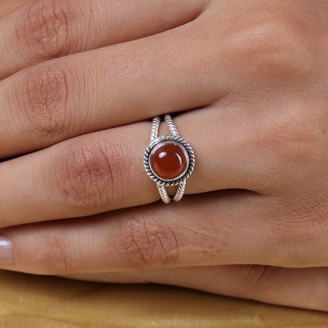 Anello Donna Boho In Argento 925 Fatto A Mano Con Pietre Dure Naturali: Corniola, Granato, Onice E Cristallo Ovale - 2