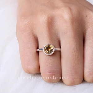 Citrine Ring, 925 Sterling Silver Ring, Round Shaped Ring, Gemstone Ring, Minimalist Silver Jewelry, Handmade Ring, All Ring Size Available
