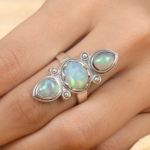Ethiopian Opal Ring, 925 Sterling Silver Ring, Statement Ring, Boho Ring, Handmade Ring, Gemstone Ring, Bohemian Jewelry, Opal Silver Ring