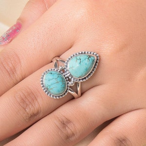 Turquoise Ring, 925 Sterling Silver Ring, December Birthstone Ring, Handmade Ring, Hippie Ring, Statement Ring, Turquoise Gemstone Jewelry