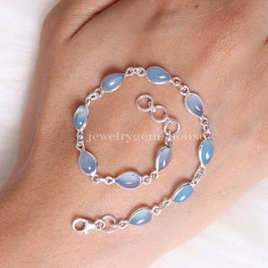 Aquamarine Bracelet, 925 Sterling Silver Bracelet, Pear Gemstone Bracelet, Handmade Jewelry, Bracelet for Women, March Birthstone Bracelet