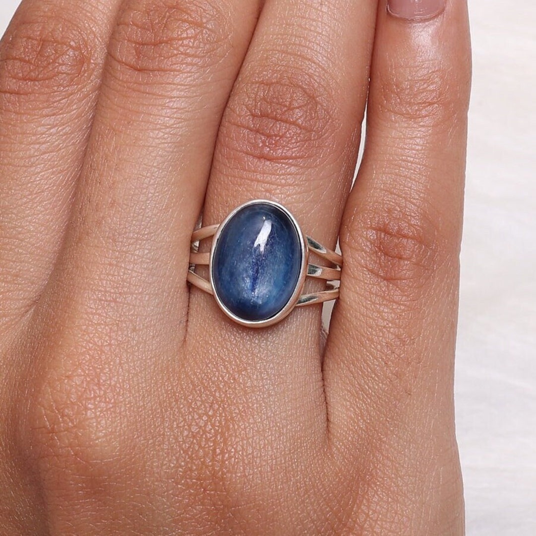 Raw Kyanite Crystal 925 Silver Adjustable Ring main image 0