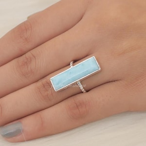 Natural Larimar Ring, 925 Sterling Silver Ring, Blue Gemstone Ring, Dominican Larimar Ring, Bohemian Jewelry, Dainty Ring, Ring for Women