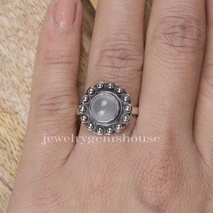 Aquamarine Ring, 925 Sterling Silver Ring, March Birthstone Ring, Round Gemstone Ring, Women Silver Jewelry, Handmade Ring, Anniversary Gift