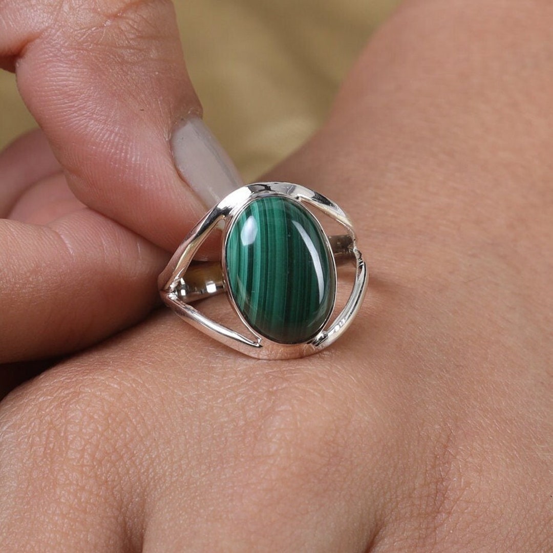 Malachite Ring, 925 Sterling Silver Ring, Double Stone Ring, Promise