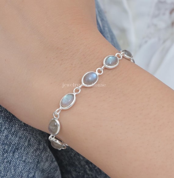 ラブラドライトブレスレット、925スターリングシルバーブレスレット 