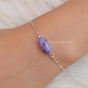 Charoite Bracelet, 925 Sterling Silver Bracelet, Gemstone Bracelet, Handmade Jewelry, Hippie Bracelet, Adjustable Bracelet Christmas Gift